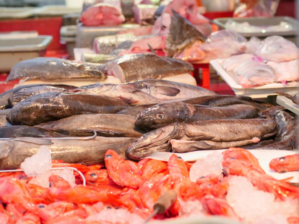 Mostrador de pescado y marisco fresco